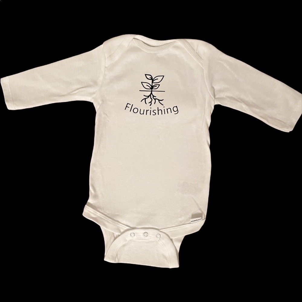 flourishing plant graphic baby long sleeve onesie snap button cotton white